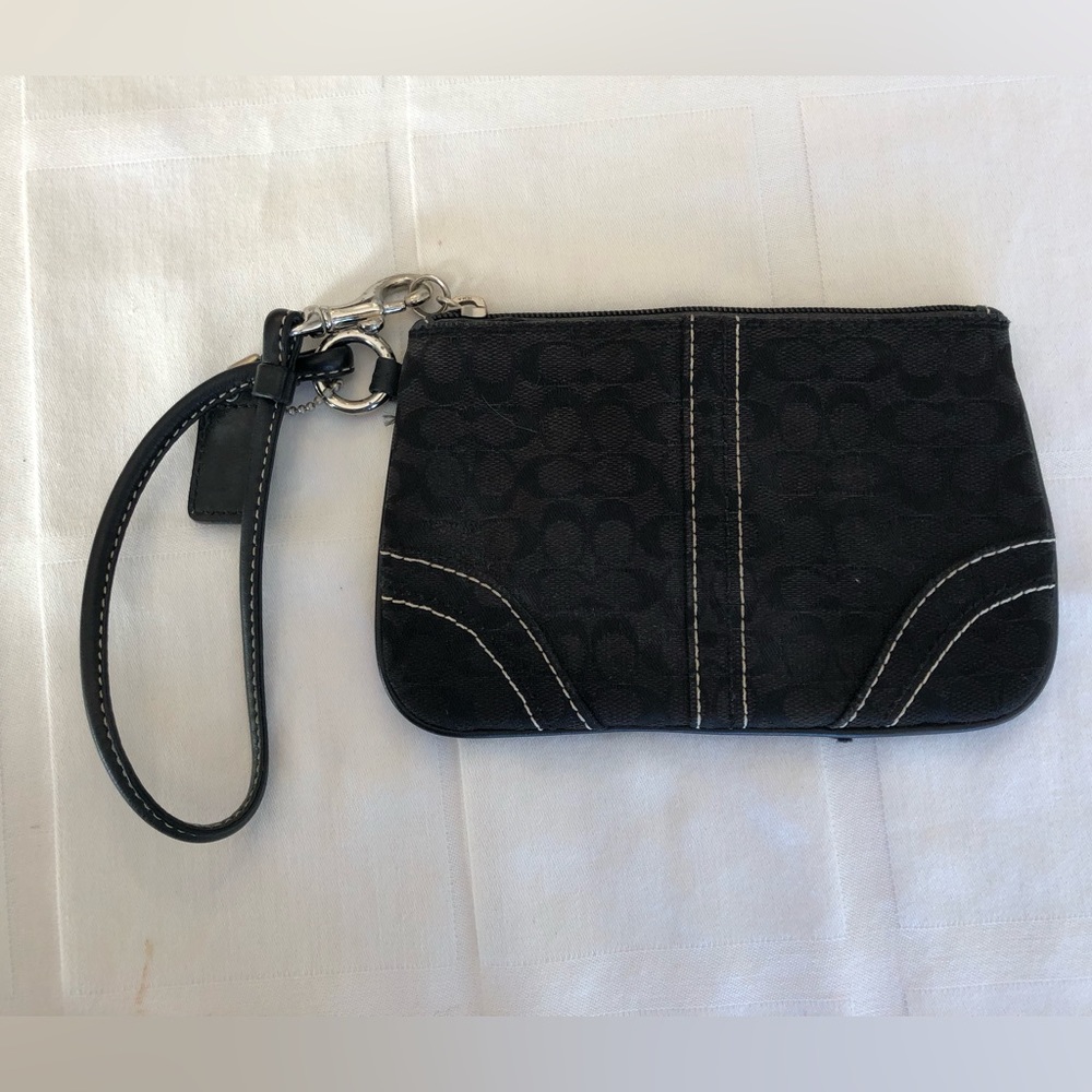 Black Coach wristlet classic logo print
